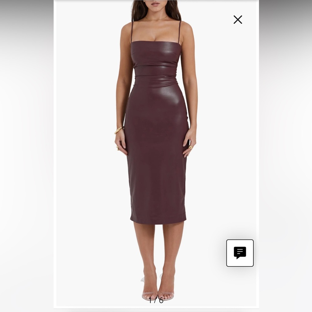 WORN ONCE house of cb Jalena lace up back faux leather cocktail dress